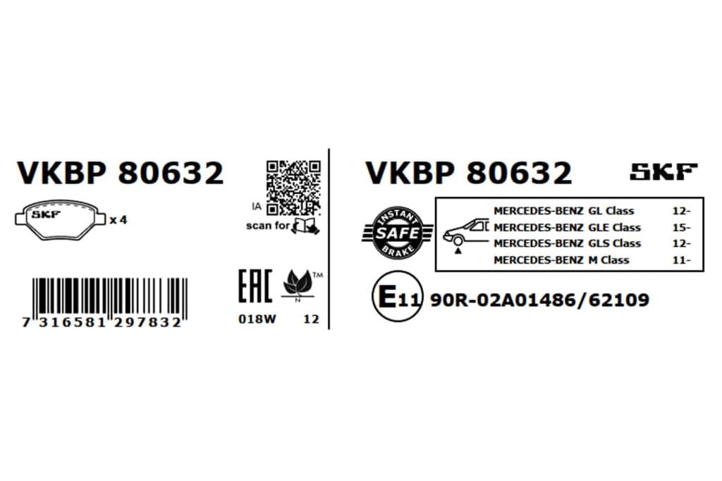Jogo de 4 pastilhas de travão SKF ref. VKBP 80632